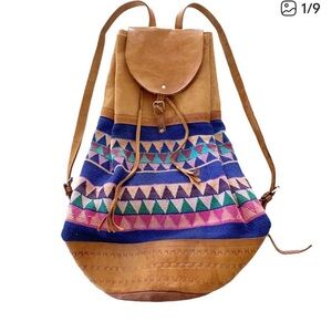 Vintage tooled leather Woven Backpack